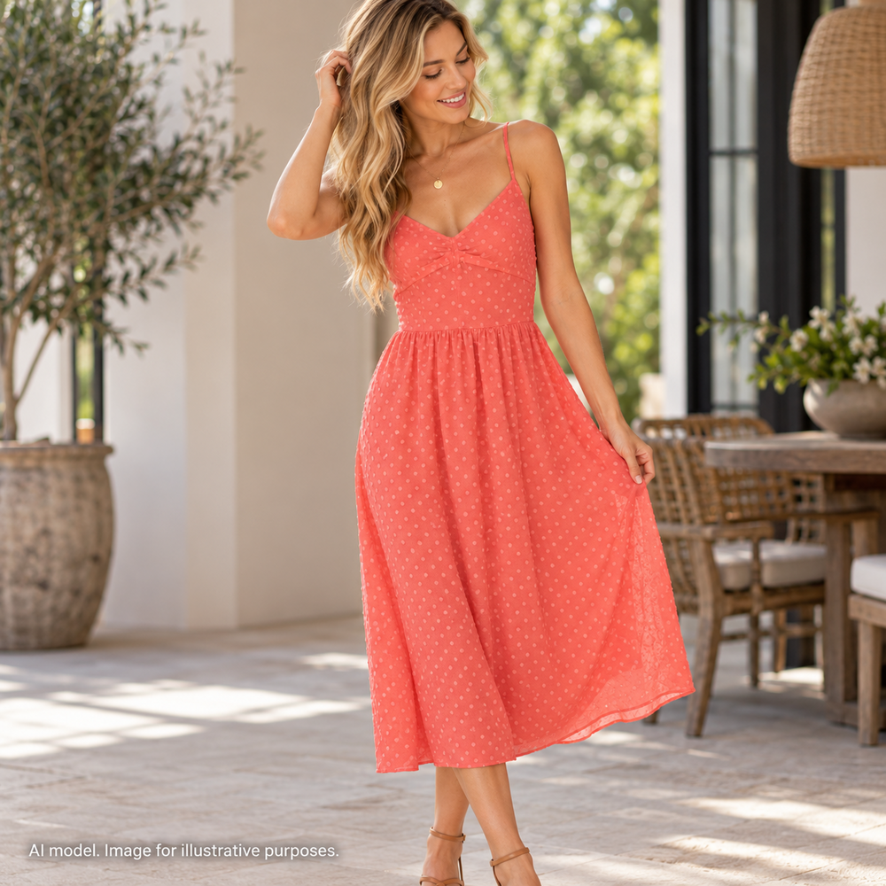J Crew Dress Womens 00 Orange Pink Coral Sheer Dot Flowy Lined Cinch Waist Tank